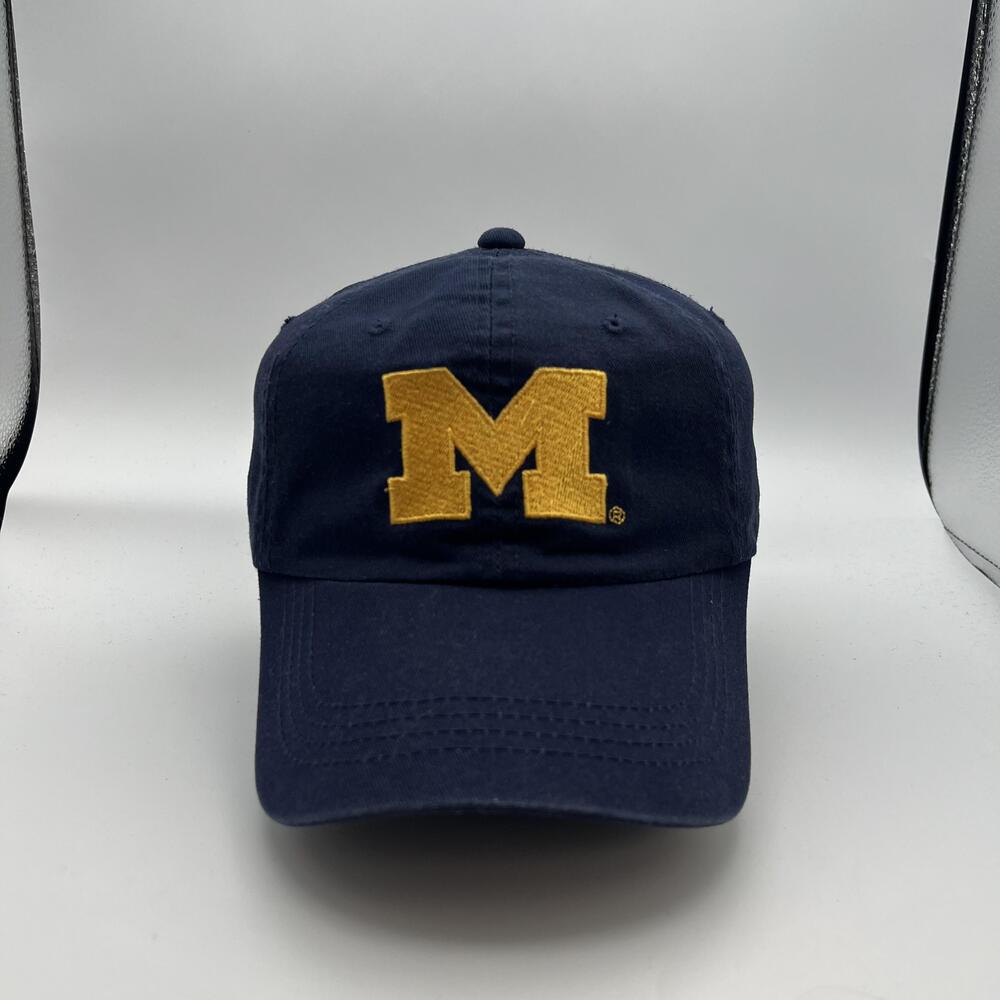 Michigan Wolverines Hat Cap Strap Back One Size Blue NCAA Football Signatures